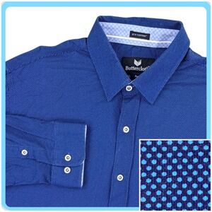 Buttercloth Icy Cotton Shirt Men XL Blue Polka Dots Mint Fiber Regular Stretch